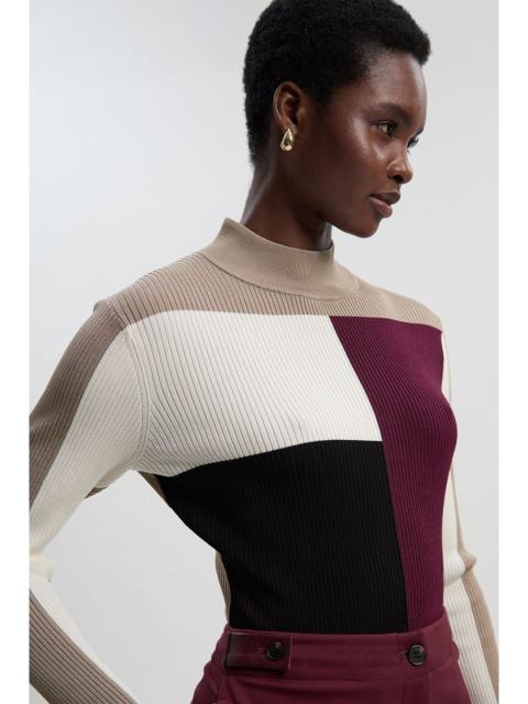 Slinky Rib Knit Colour Block Top