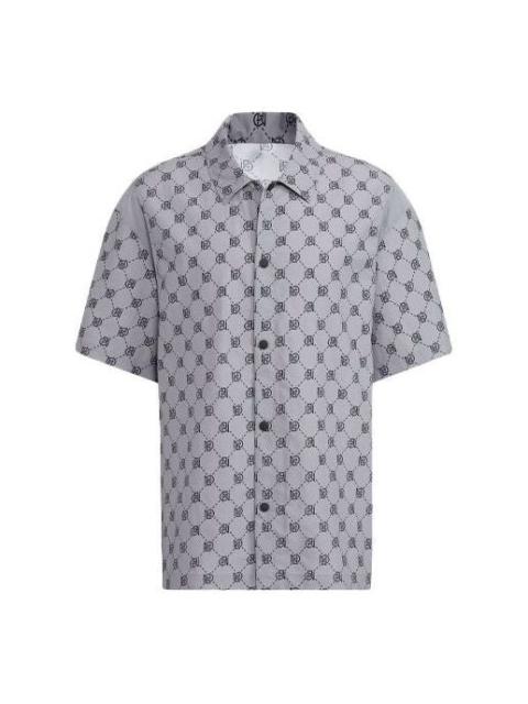 Men's adidas neo Pattern Full Print Athleisure Casual Sports Short Sleeve Shirt Gray IB5858