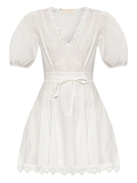 puff-sleeve embroidered dress
