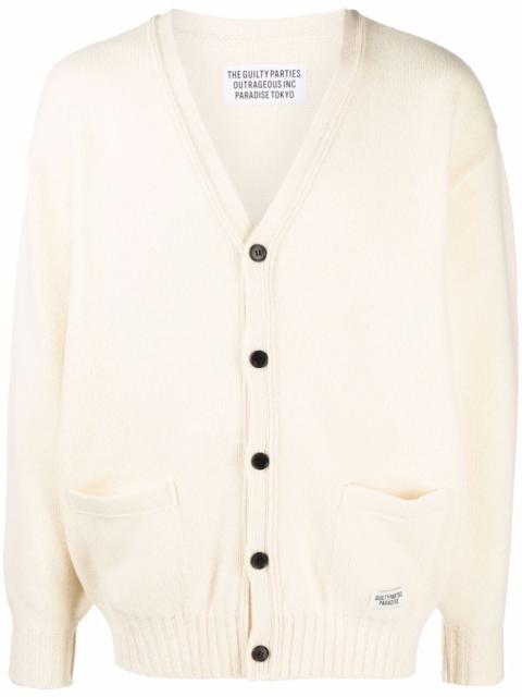 embroidered-denim knit cardigan