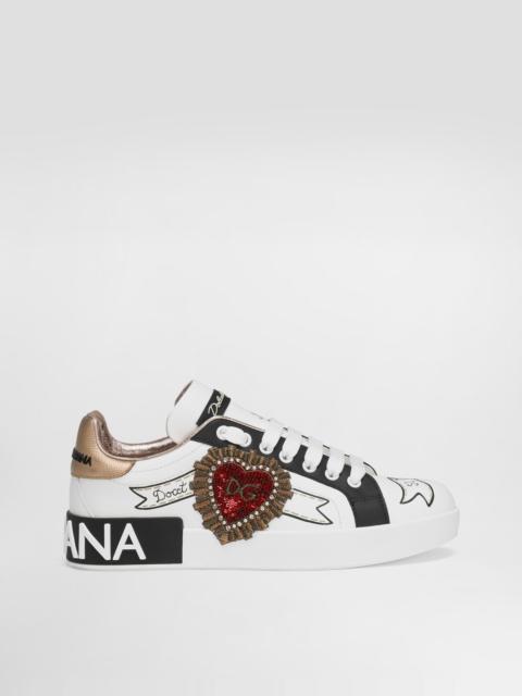 Printed calfskin nappa Portofino sneakers with embroidery