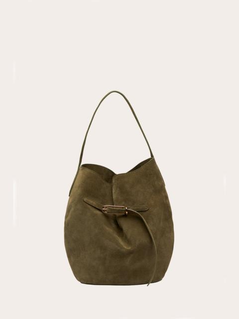 BELTED BUCKET BAG LARGE SAGE SUEDE