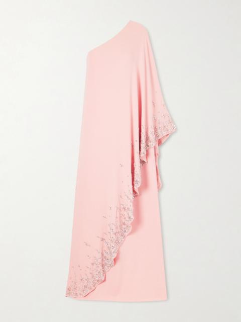 One-shoulder Crystal-embellished Silk-blend Crepe Gown