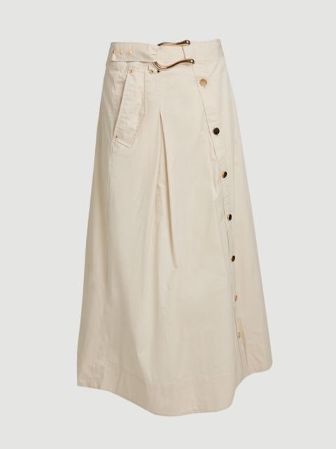 Cotton Sateen Button Woven Midi Skirt