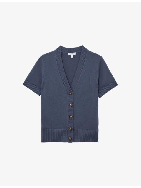 V-Neck Short-Sleeve Cotton and Wool-Blend Cardigan