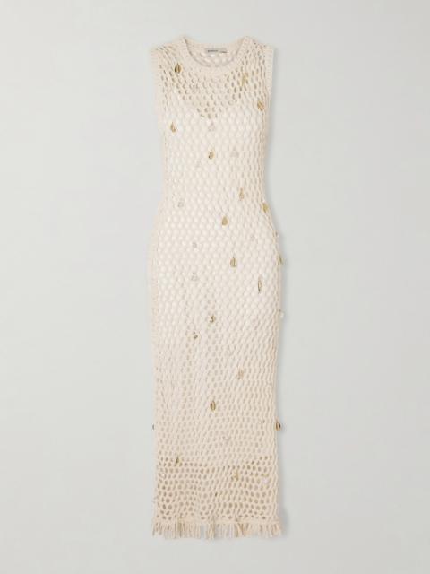 Coralia Embellished Open-knit Cotton-blend Midi Dress