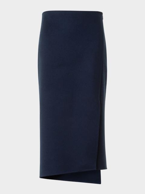 Asymmetric Trapezoid Wool Flannel Double-Face Midi Skirt
