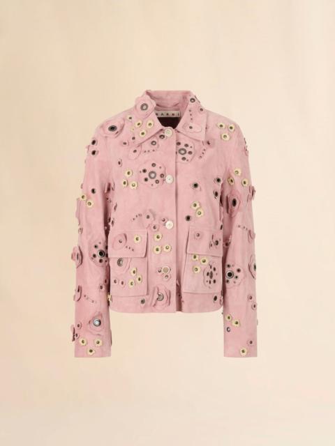 PINK SUEDE JACKET WITH FLOWER APPLIQUÉS