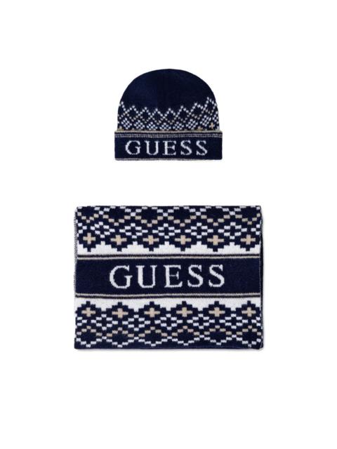 patterned scarf and beanie hat set