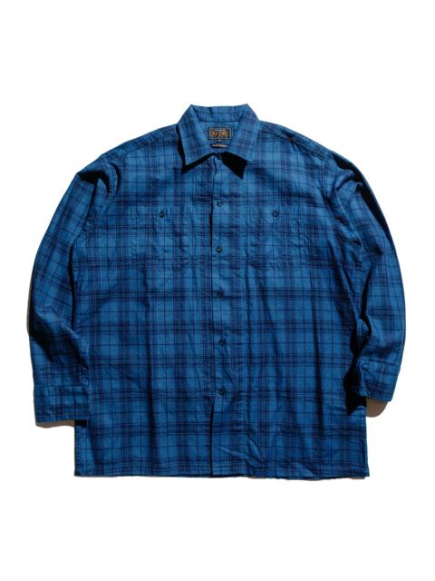 MIL Open Collar Indigo Dobby Plaid Wide Plaid