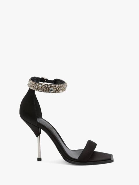 Embroidered Double Strap Sandal in Black/silver