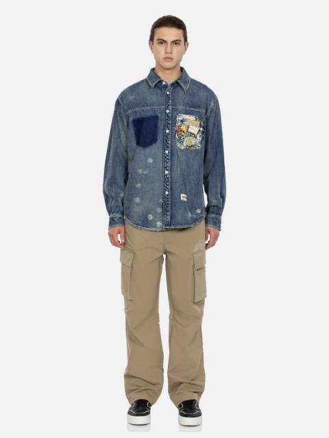 KAMON AND SEAGULL EMBROIDERY LOOSE FIT CARGO PANTS