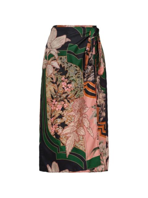 mix-print midi skirt
