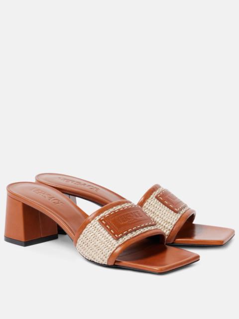 Theia Barocco leather-trimmed raffia mules
