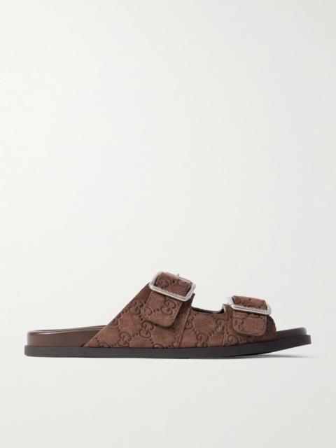 Rhein Logo-Debossed Suede Sandals Brown