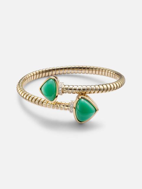 Trisolina Bypass 18kt gold cuff bracelet with diamonds and chrysoprase