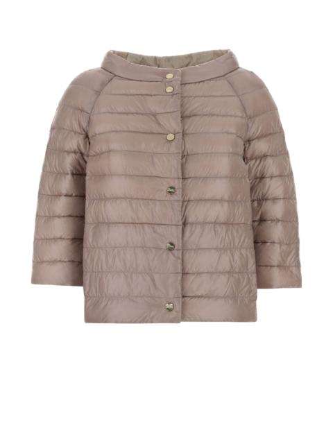 Powder pink nylon reversible down jacket