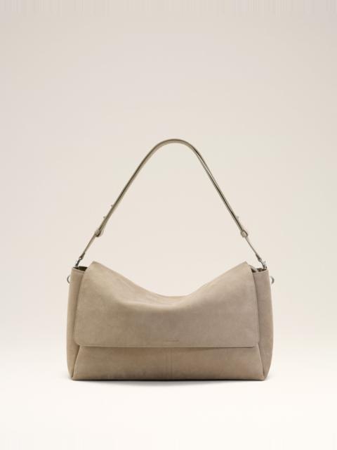 GREY COW LEATHER LARGE FLAP CARROUSEL BAG