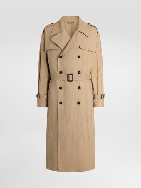 Crinkled effect cotton trench coat