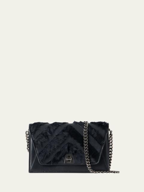 City Leather Chevron Fur Shoulder Bag