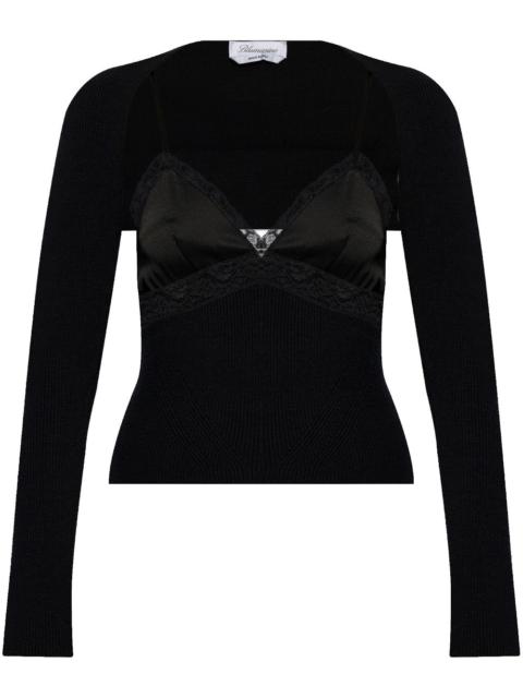 lace-panel knitted top