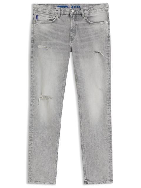 SLIM-FIT JEANS IN DISTRESSED GRAY DENIM