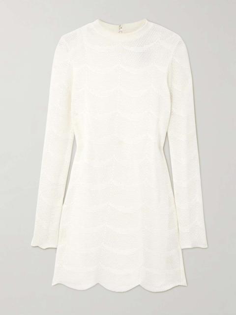 Pointelle-knit cotton and silk-blend mini dress White