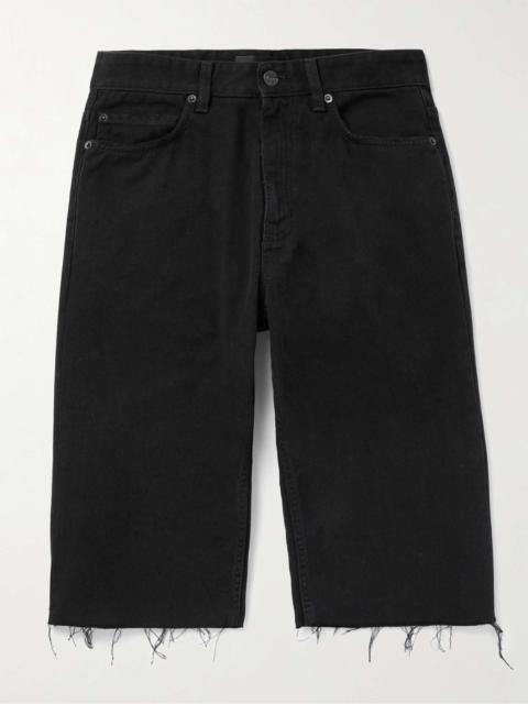 Slim-Fit Straight-Leg Distressed Denim Shorts
