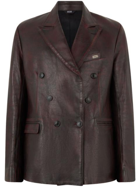 leather double-breasted blazer