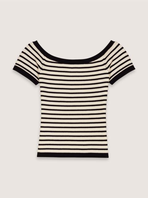 Rib knit short sleeve boat neck top