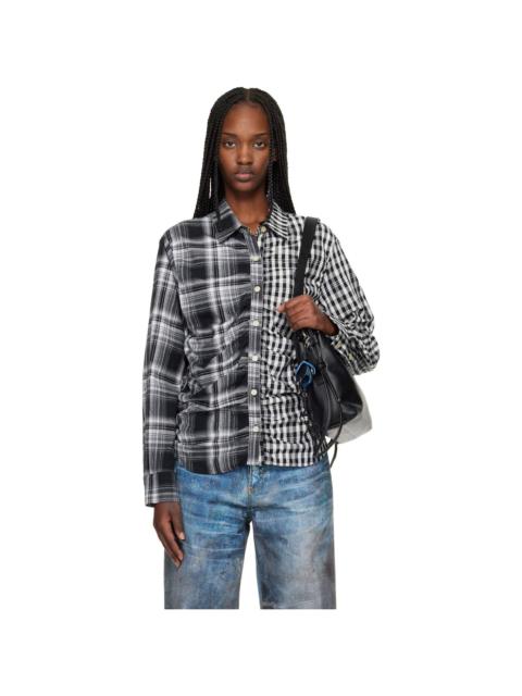Black Shirred Check Shirt