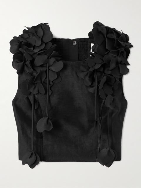 Camille Cropped Appliquéd Linen-blend Tank