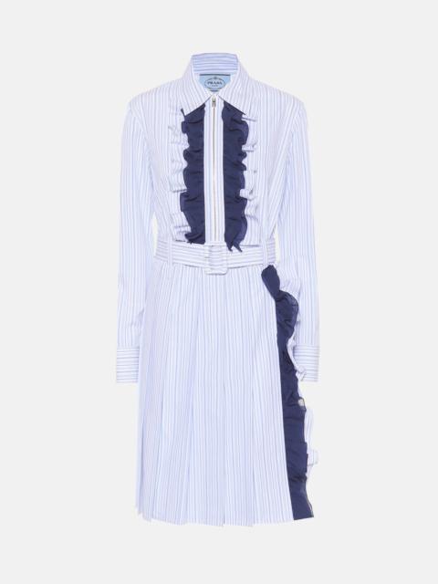 Ruffle-trimmed striped cotton dress