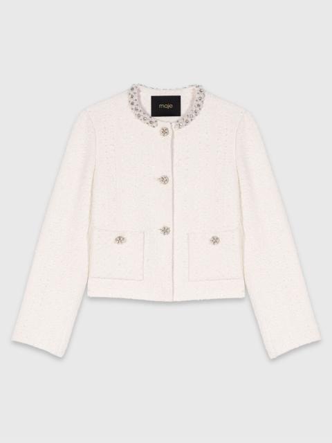 Pearl-trimmed tweed jacket
