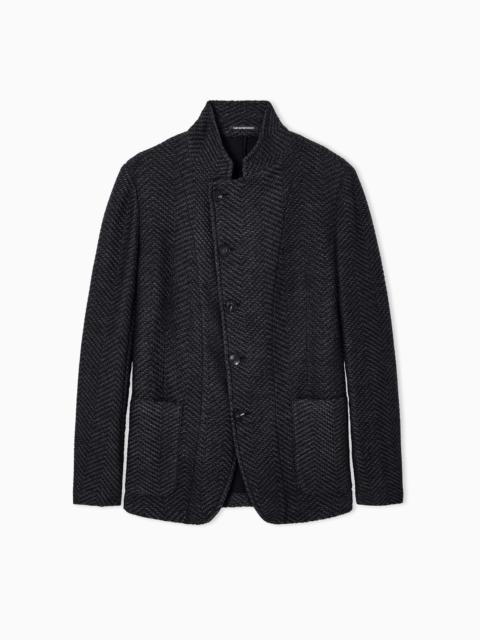 ICON GURU-COLLAR JACKET WITH OFF-CENTRE FASTENING IN A CHEVRON WOOL KNIT