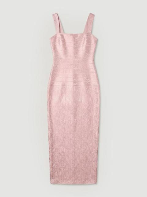 Plus Size Foil Metallic Figure Form Bandage Strappy Knit Maxi Dress