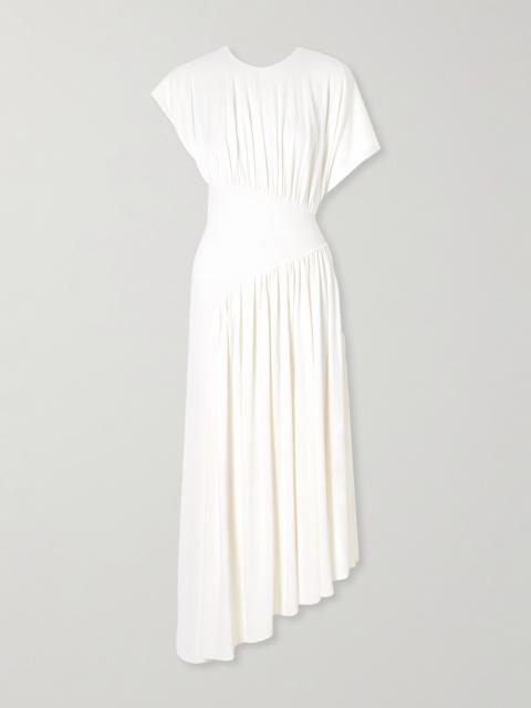 Asymmetric Draped Stretch-crepe Midi Dress