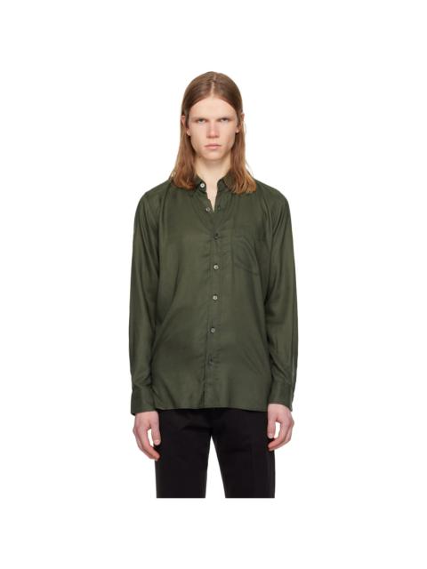 Khaki Fluid Gabardine Slim Fit Shirt