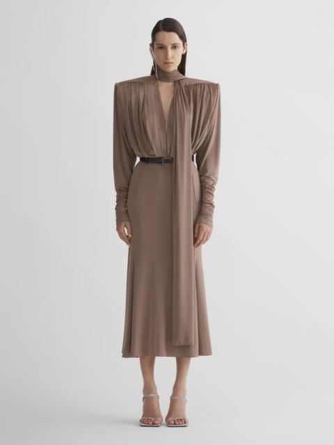 brown scarf power dress