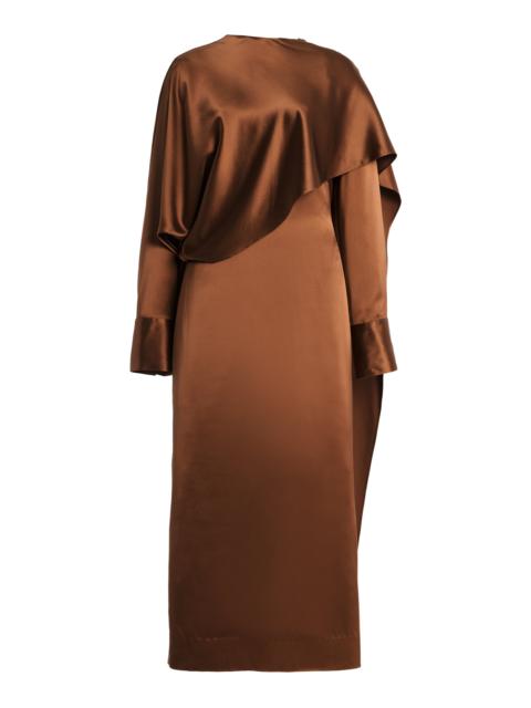 Exclusive Carmen Silk Maxi Cape Dress tan
