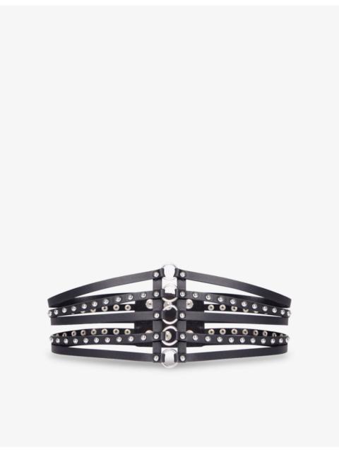 Stud-embellished leather corset belt