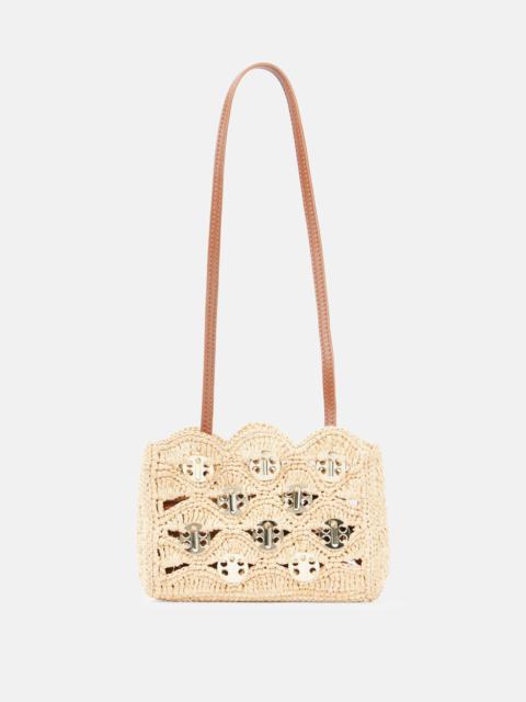 Nano leather-trimmed raffia shoulder bag