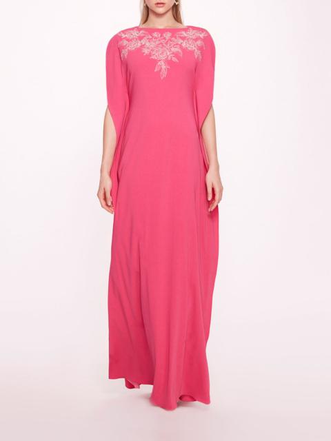 EMBROIDERED CREPE KAFTAN GOWN