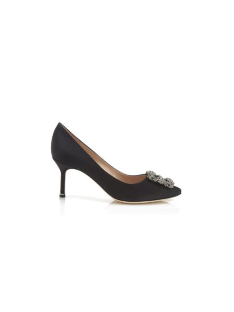 Black Satin Jewel Buckle Pumps