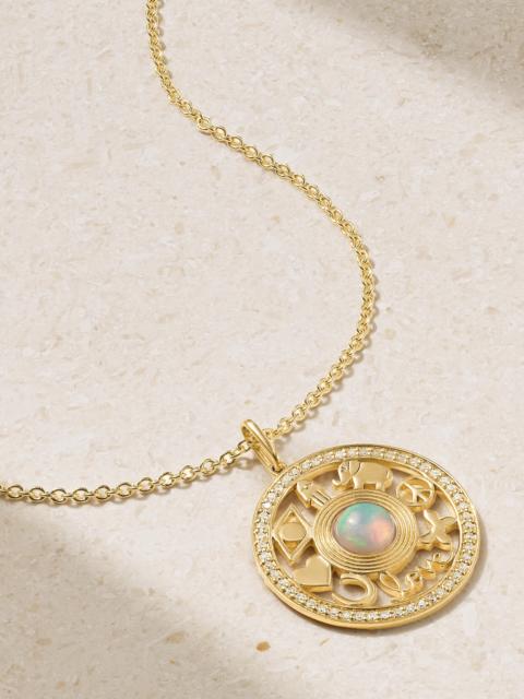 Open Icon 14-karat Gold, Opal And Diamond Necklace
