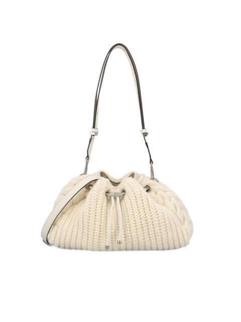 cable-knit drawstring shoulder bag