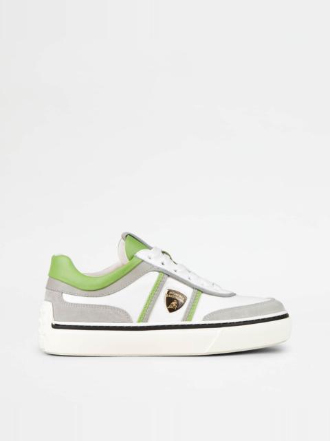SNEAKERS IN LEATHER - GREY, WHITE, GREEN