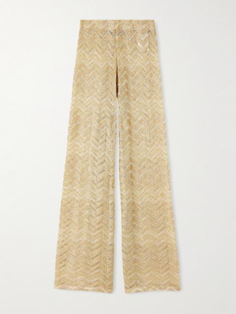 Metallic Crochet-knit Wide-leg Pants