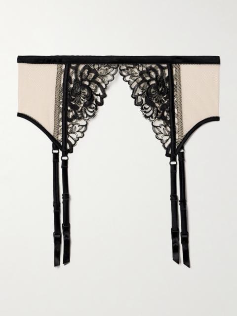 Cezanne Silk-satin Trimmed Embroidered Tulle Suspender Belt