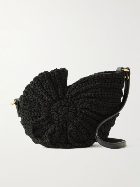 Sea Treasures leather-trimmed crocheted cord shoulder bag Black